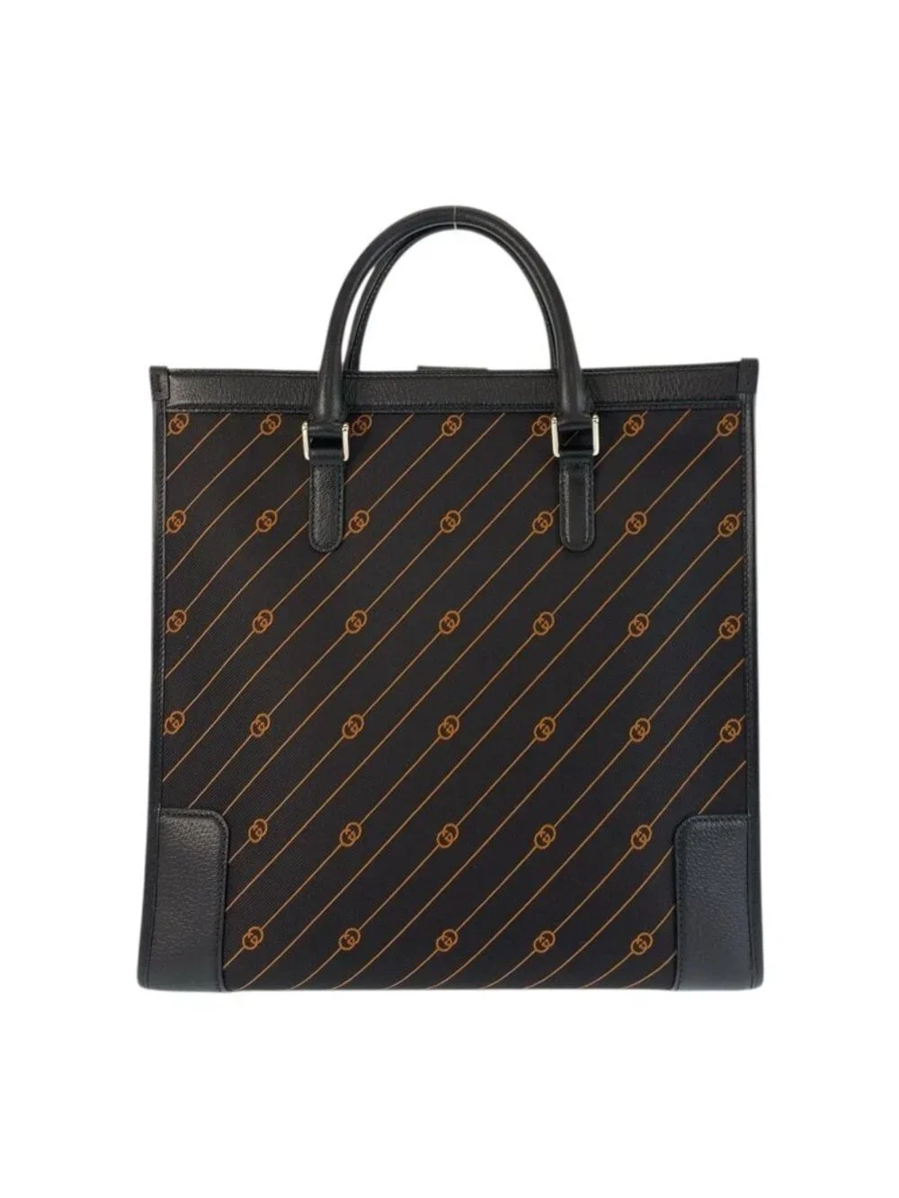 Gucci Interlocking Black Canvas Leather Business Tote Shoulder Bag 2-Way